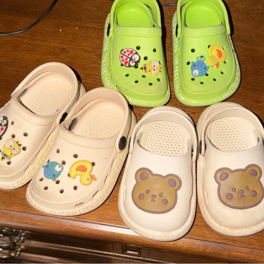 Kids Cartoon Clogs - Green and Beige